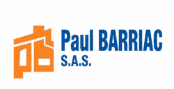 Logo Paul BARRIAC S.A.S. en orange et bleu, représentant un bâtiment stylisé. Marque de société de construction.